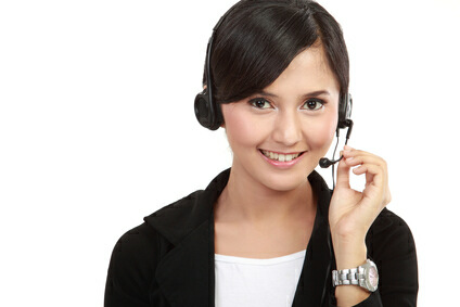 Young beautiful woman call with headset on white background